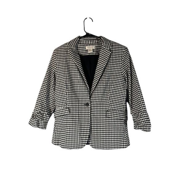Rachel Zoe Black White Plaid One Button Boy Jacket Blazer Women Sz M - Picture 1 of 10
